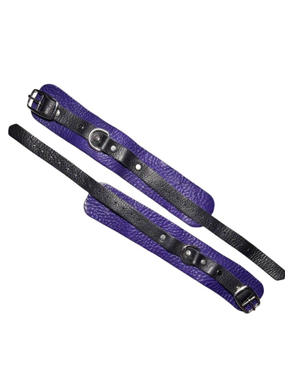 Adjustable Purple & Black Leather Buckled Ankle Cuff Bracelets w D-Ring